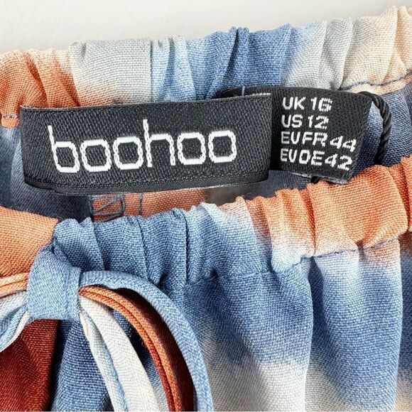 BOO HOO BLUE ORANGE PLUS TIE DYE WIDE LEG PANTS ELASTIC WAIST Sz 12 - Picture 7 of 11